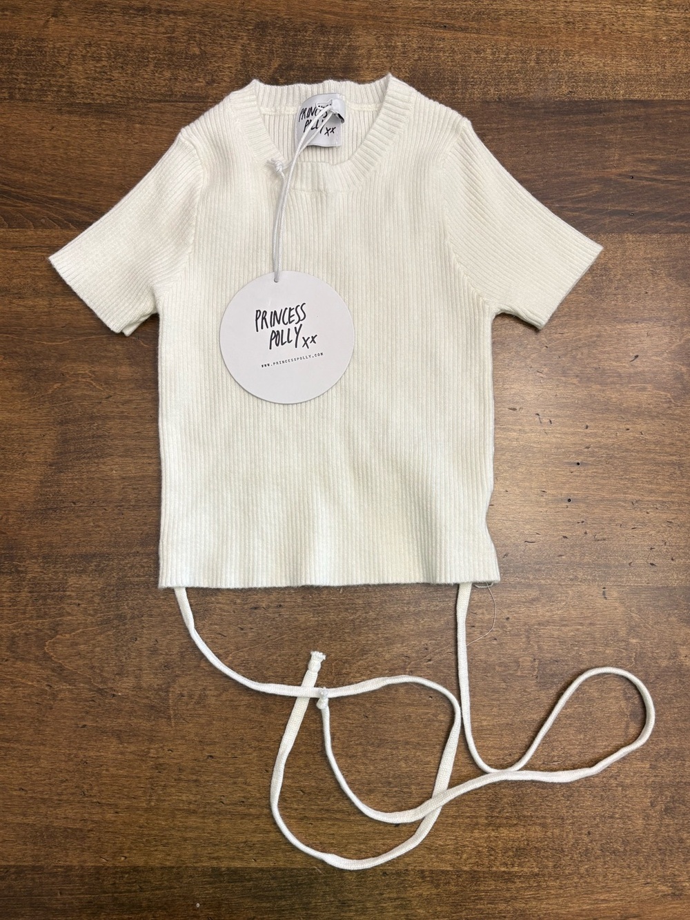 Princess Polly Anita Crop Top Tee White Ribbed Fitted Short Sleeve US 2 NWT - Picture 11 of 16